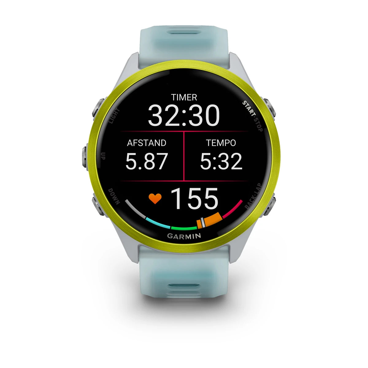 Garmin Forerunner 570 (47 mm) Amp gelbes Aluminium mit weiß-türkisfarbenem Armband – Premium-Smartwatch für Läufer mit AMOLED-Display