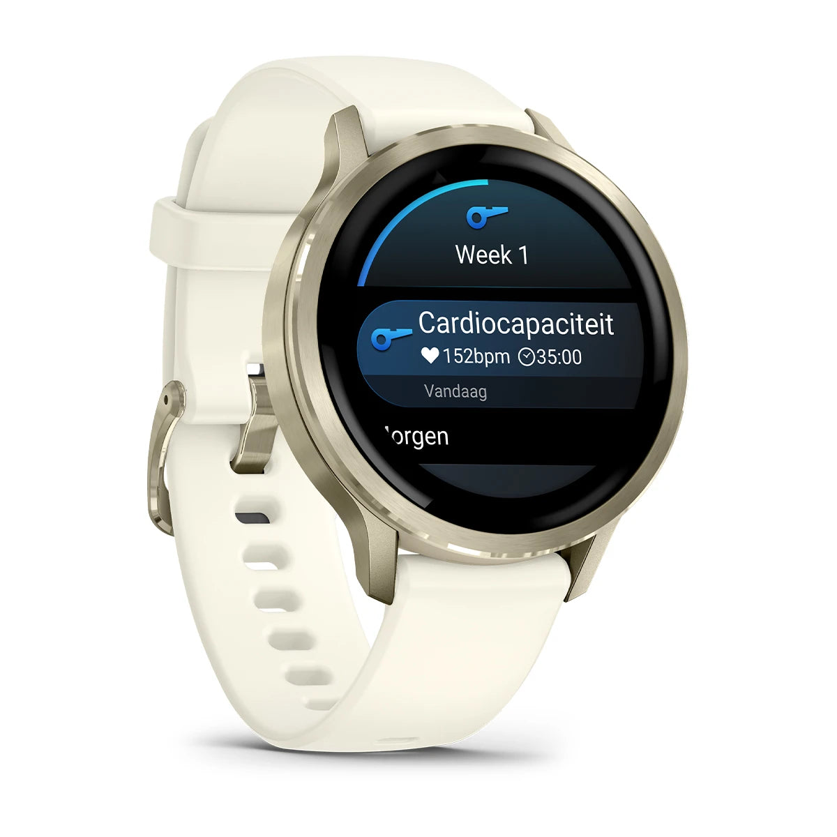 Garmin Venu 4 (41 mm) – Modische/Sportliche Hybrid-Smartwatch – Lunar Gold mit knochenfarbenem Silikonarmband