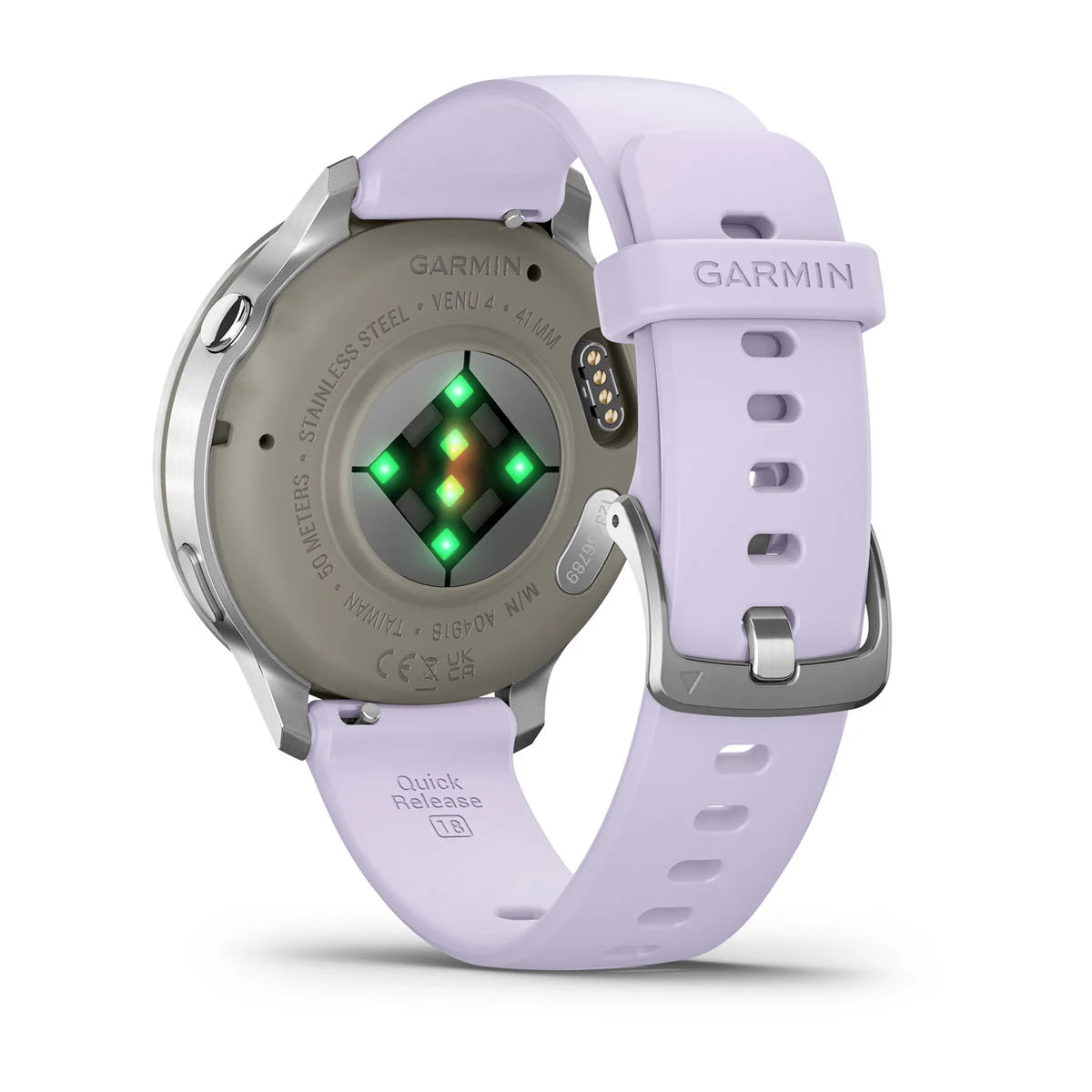 Garmin Venu 4 (41 mm) Flieder/Violett/Pink – Modische/Sportliche Hybrid-Smartwatch – Silber mit periwinkelfarbenem Silikonarmband