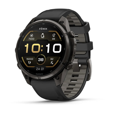 Garmin fēnix® 9 Pro (47 mm) - Carbon Gray DLC Titan mit Silikonarmband in Schwarz/Pebble Gray