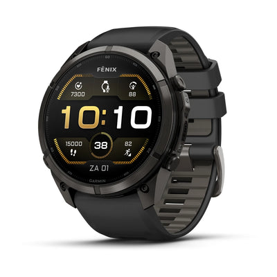 Garmin fēnix® 9 Pro (51 mm) - Carbon Gray DLC Titan mit Silikonarmband in Schwarz/Pebble Gray