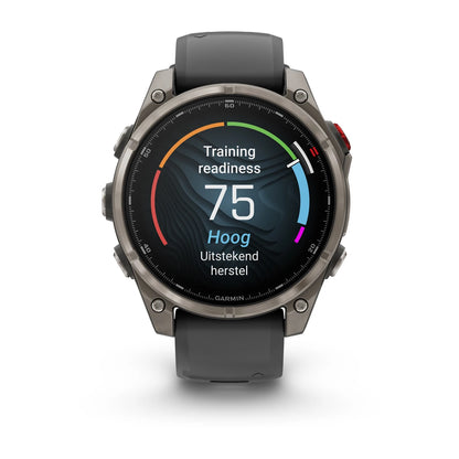 Garmin Fenix ​​8 Pro (47 mm) Saphirglas – Premium AMOLED Multisport-Smartwatch – Titan mit graphit-/schwarzem Silikonarmband