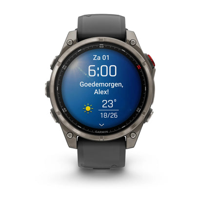 Garmin Fenix ​​8 Pro (47 mm) Saphirglas – Premium AMOLED Multisport-Smartwatch – Titan mit graphit-/schwarzem Silikonarmband