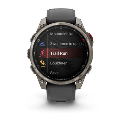 Garmin Fenix ​​8 Pro (47 mm) Saphirglas – Premium AMOLED Multisport-Smartwatch – Titan mit graphit-/schwarzem Silikonarmband
