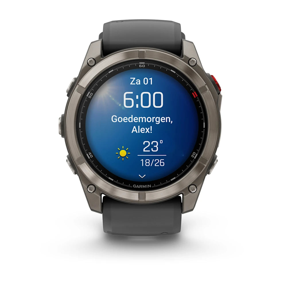 Garmin Fenix ​​8 Pro (51 mm) Saphirglas – Premium AMOLED Multisport-Smartwatch – Titan mit graphit-/schwarzem Silikonarmband