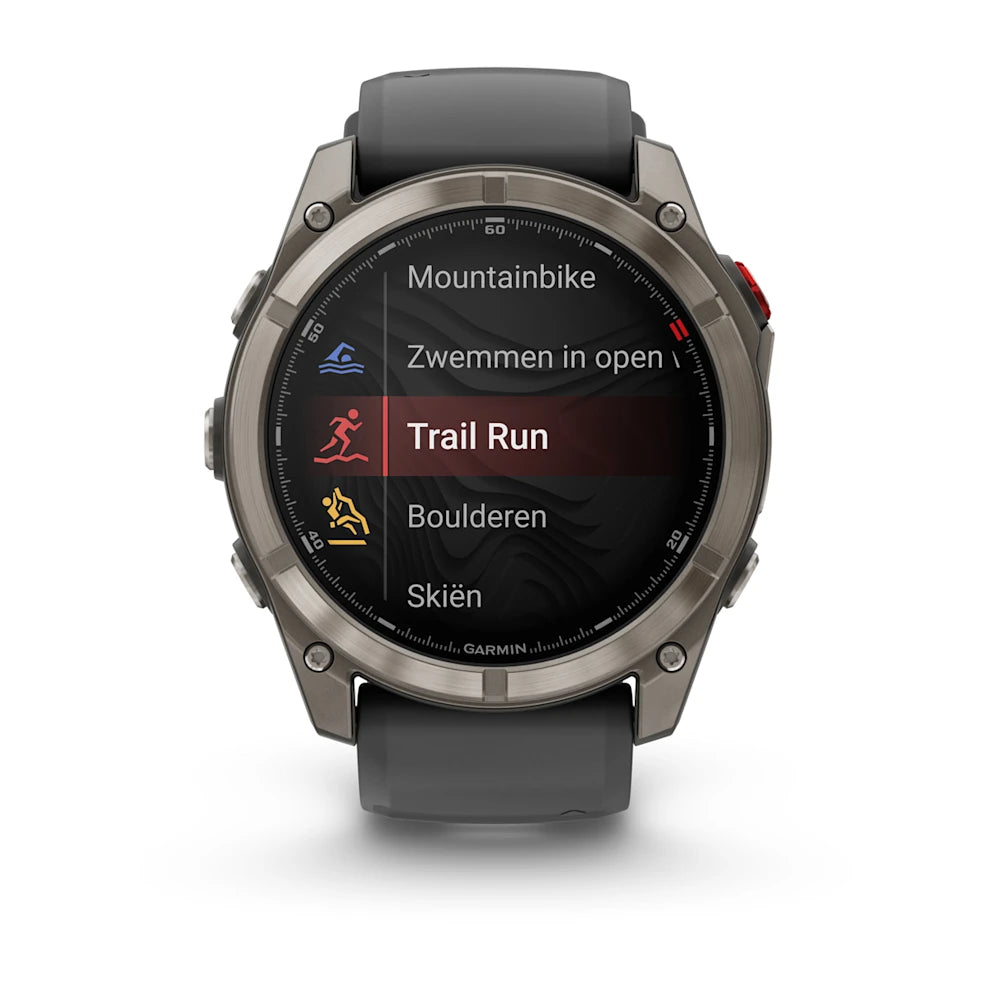Garmin Fenix ​​8 Pro (51 mm) Saphirglas – Premium AMOLED Multisport-Smartwatch – Titan mit graphit-/schwarzem Silikonarmband