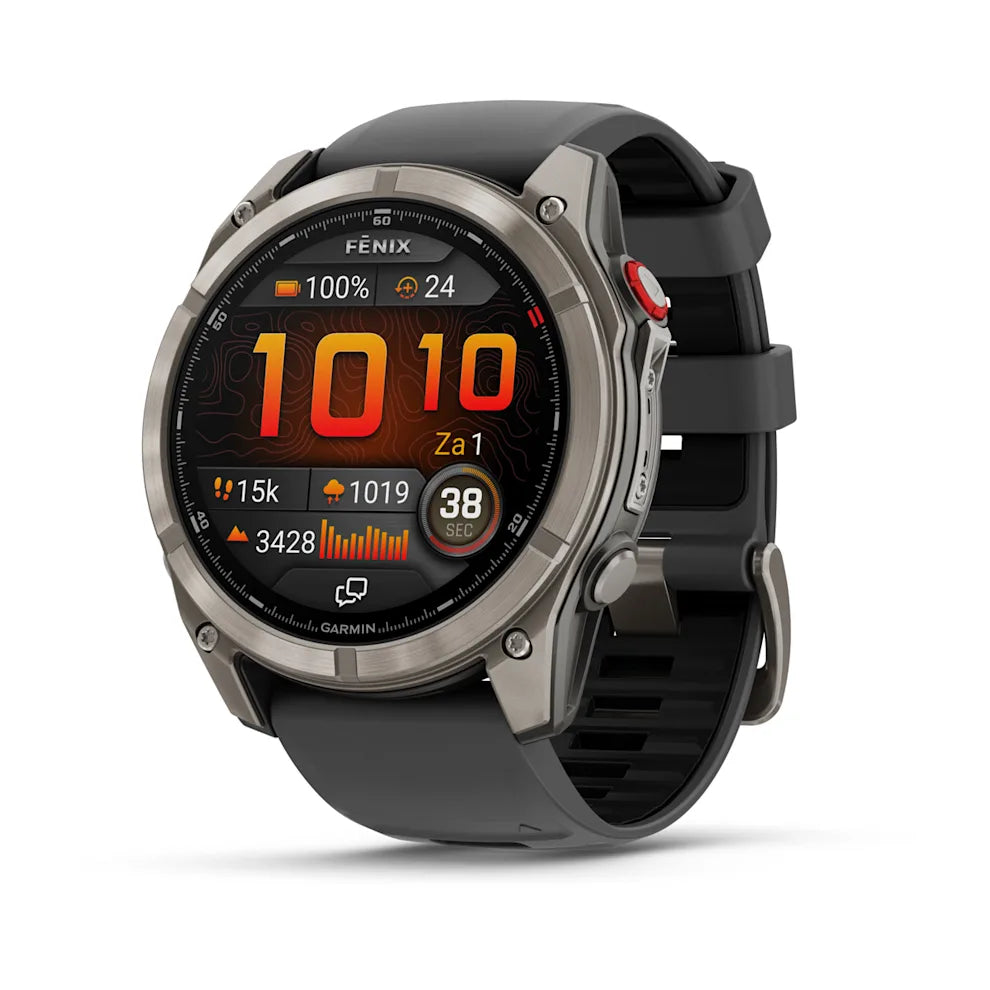 Garmin Fenix ​​8 Pro (51 mm) Saphirglas – Premium AMOLED Multisport-Smartwatch – Titan mit graphit-/schwarzem Silikonarmband