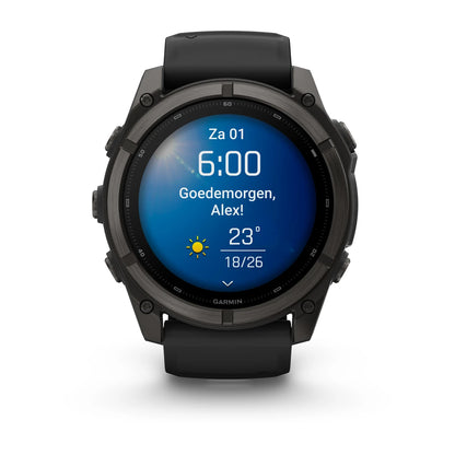Garmin fēnix® 9 (51 mm) - Carbon Grey DLC Titanium met zwarte siliconen band