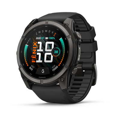Garmin fēnix® 9 (51 mm) – Carbon Grey DLC-Titan mit schwarzem Silikonarmband