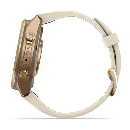 Garmin fēnix® 9 Pro (43 mm) - Autumn Gold Titanium met siliconen band in Crème/French Gray