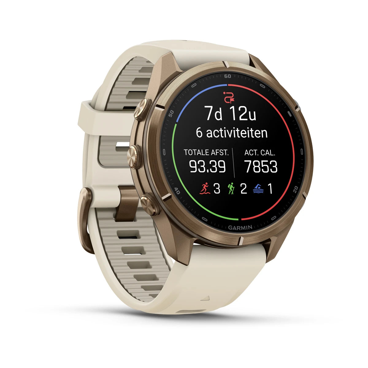 Garmin fēnix® 9 Pro (43 mm) - Autumn Gold Titanium met siliconen band in Crème/French Gray