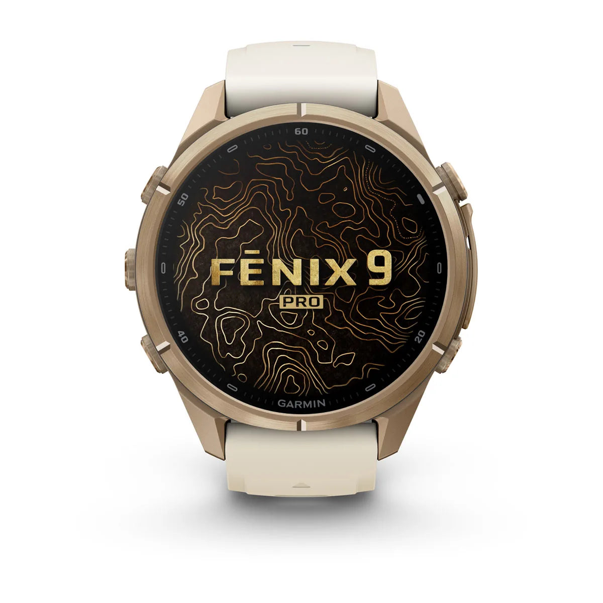 Garmin fēnix® 9 Pro (43 mm) - Autumn Gold Titanium met siliconen band in Crème/French Gray
