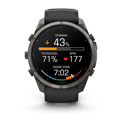 Garmin fēnix® 9 Pro (51 mm) - Carbon Gray DLC Titan mit Silikonarmband in Schwarz/Pebble Gray