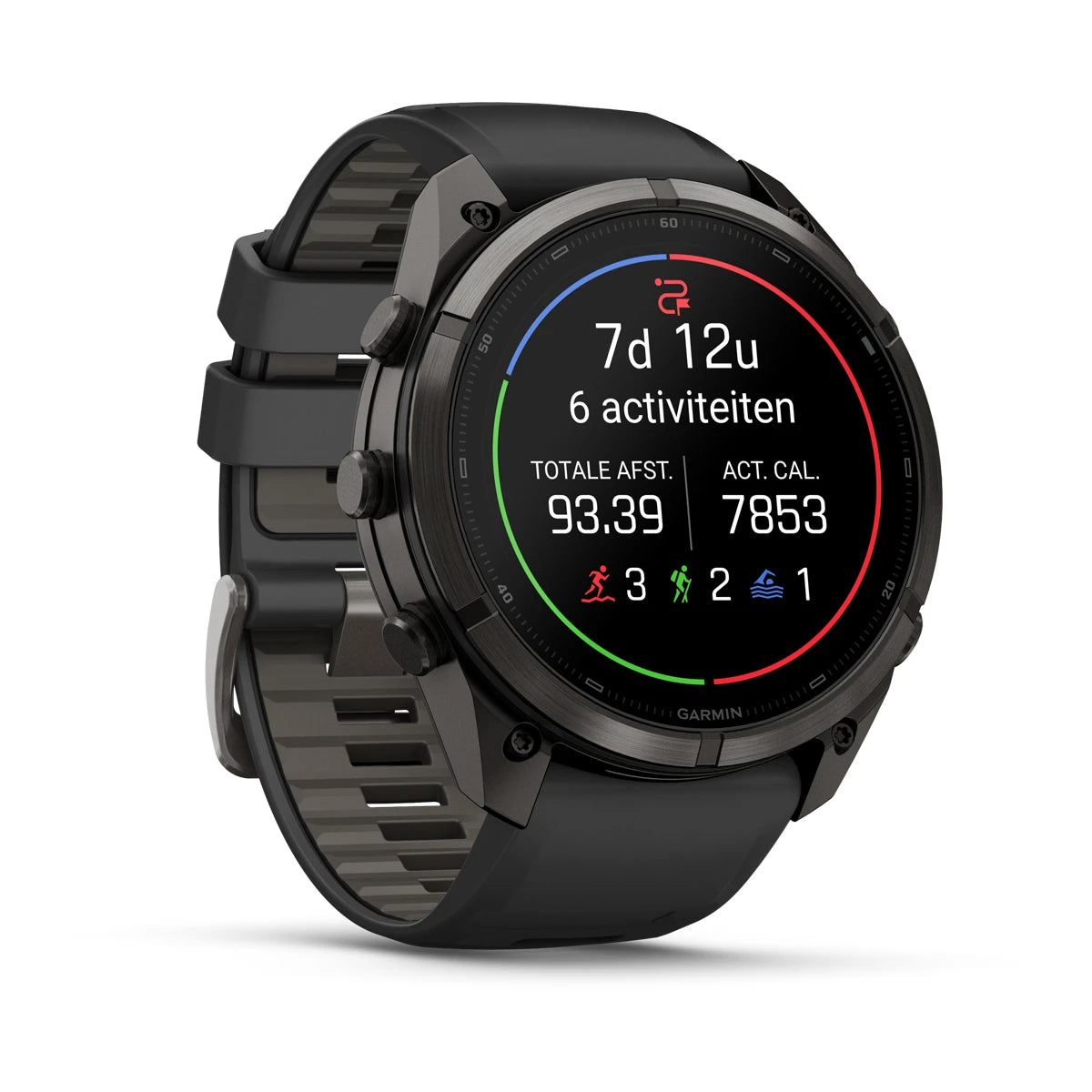 Garmin fēnix® 9 Pro inReach® (51 mm) - Carbon Grey DLC titanium met siliconen band in Zwart/Pebble Gray