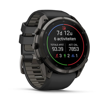 Garmin fēnix® 9 Pro inReach® (51 mm) - Carbon Grey DLC titanium met siliconen band in Zwart/Pebble Gray