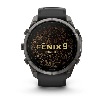 Garmin fēnix® 9 Pro inReach® (51 mm) – Carbon Grey DLC Titan mit Silikonarmband in Schwarz/Pebble Grey