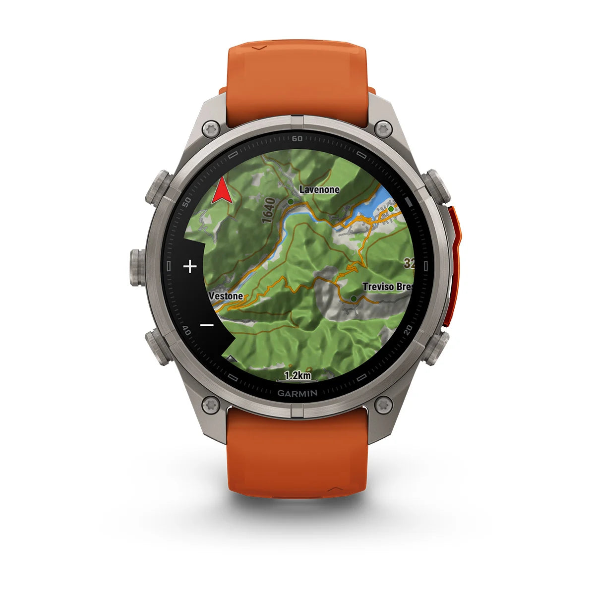 Garmin fēnix® 9 Pro inReach® (47 mm) - Titanium met siliconen band in Autumn Orange/Spark Orange