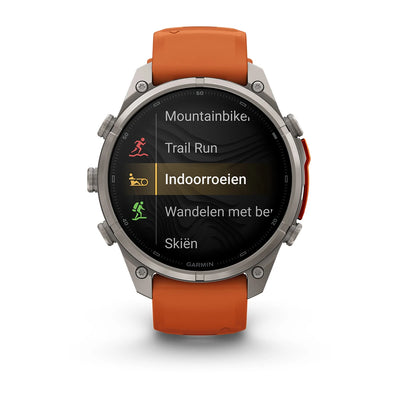 Garmin fēnix® 9 Pro inReach® (47 mm) - Titanium met siliconen band in Autumn Orange/Spark Orange