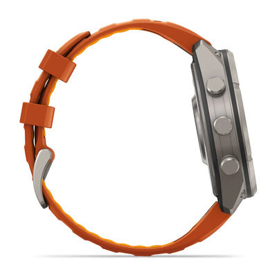 Garmin fēnix® 9 Pro inReach® (47 mm) - Titanium met siliconen band in Autumn Orange/Spark Orange