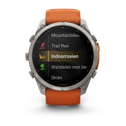 Garmin fēnix® 9 Pro inReach® (51 mm) - Titanium met siliconen band in Autumn Orange/Spark Orange