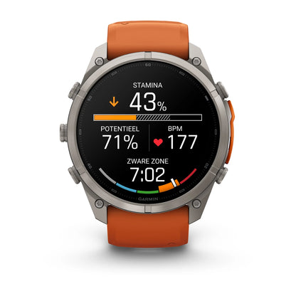 Garmin fēnix® 9 Pro inReach® (51 mm) - Titanium met siliconen band in Autumn Orange/Spark Orange