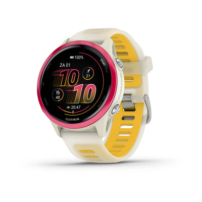 Garmin Forerunner 570 (42mm) Raspberry Aluminum with Transparent Bone/Mango Band - Premium Running Smartwatch with AMOLED Screen 