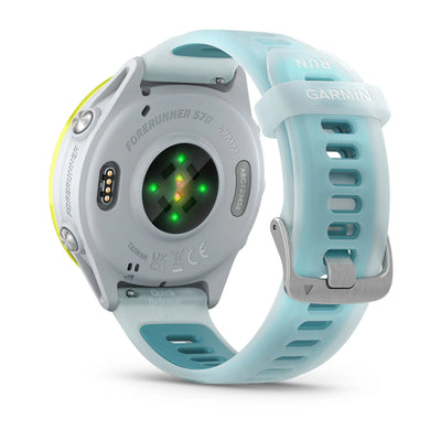 Garmin Forerunner 570 (47 mm) Amp yellow aluminum with whitestone/turquoise band - Premium smartwatch for running with AMOLED screen 