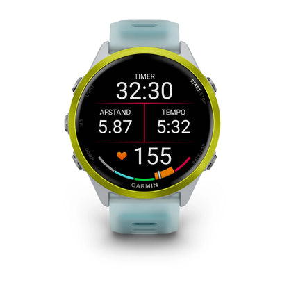 Garmin Forerunner 570 (47 mm) Amp gelbes Aluminium mit weiß-türkisfarbenem Armband – Premium-Smartwatch für Läufer mit AMOLED-Display 