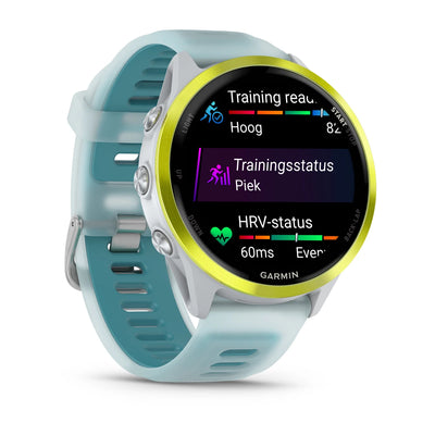 Garmin Forerunner 570 (47 mm) Amp yellow aluminum with whitestone/turquoise band - Premium smartwatch for running with AMOLED screen 