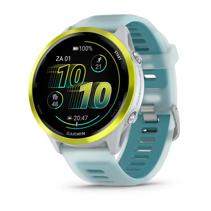Garmin Forerunner 570 (47 mm) Amp gelbes Aluminium mit weiß-türkisfarbenem Armband – Premium-Smartwatch für Läufer mit AMOLED-Display 