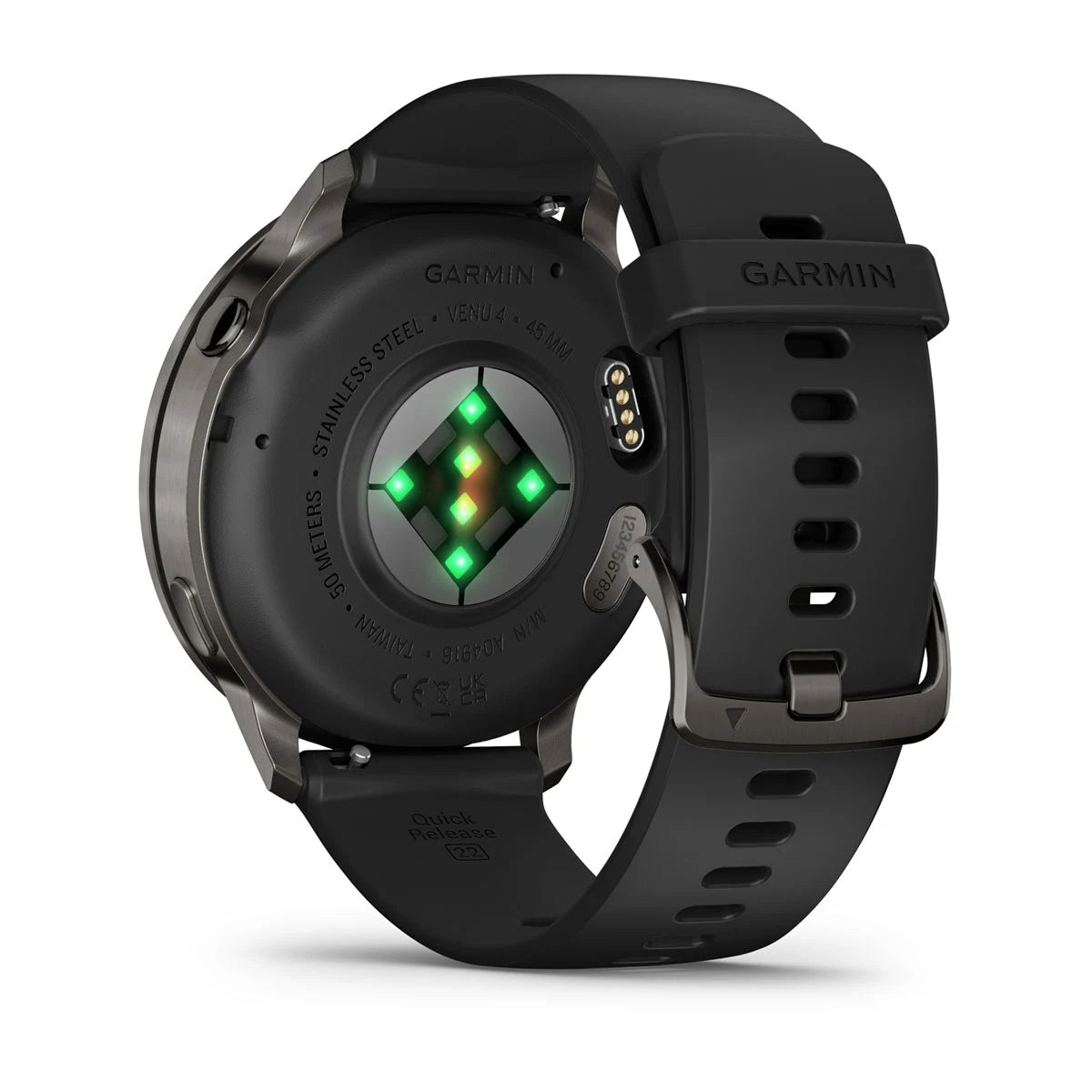 Garmin Venu 4 (45 mm) Schwarz – Modische/Sportliche Hybrid-Smartwatch – Schiefergrau mit schwarzem Silikonarmband 