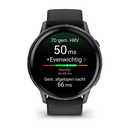 Garmin Venu 4 (45 mm) Schwarz – Modische/Sportliche Hybrid-Smartwatch – Schiefergrau mit schwarzem Silikonarmband 