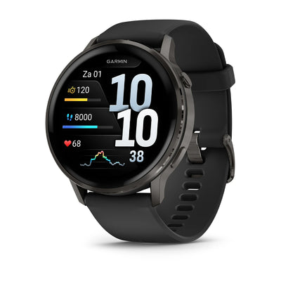Garmin Venu 4 (45 mm) black - Fashion/Sport Hybrid Smartwatch - Slate with Black silicone strap 