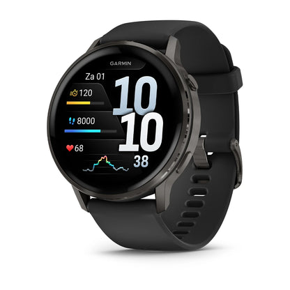 Garmin Venu 4 (45 mm) Schwarz – Modische/Sportliche Hybrid-Smartwatch – Schiefergrau mit schwarzem Silikonarmband 