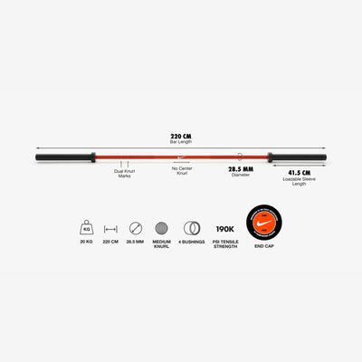 Nike Strength Coated Premium Langhantel - 20 kg / Oranger Swoosh 